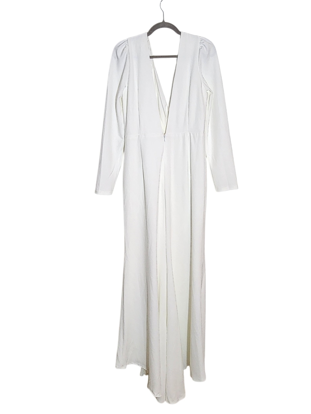 Lulus White Long Sleeve Mermaid Wedding Dress with Deep V-Neck Size XL - Picture 3 of 11